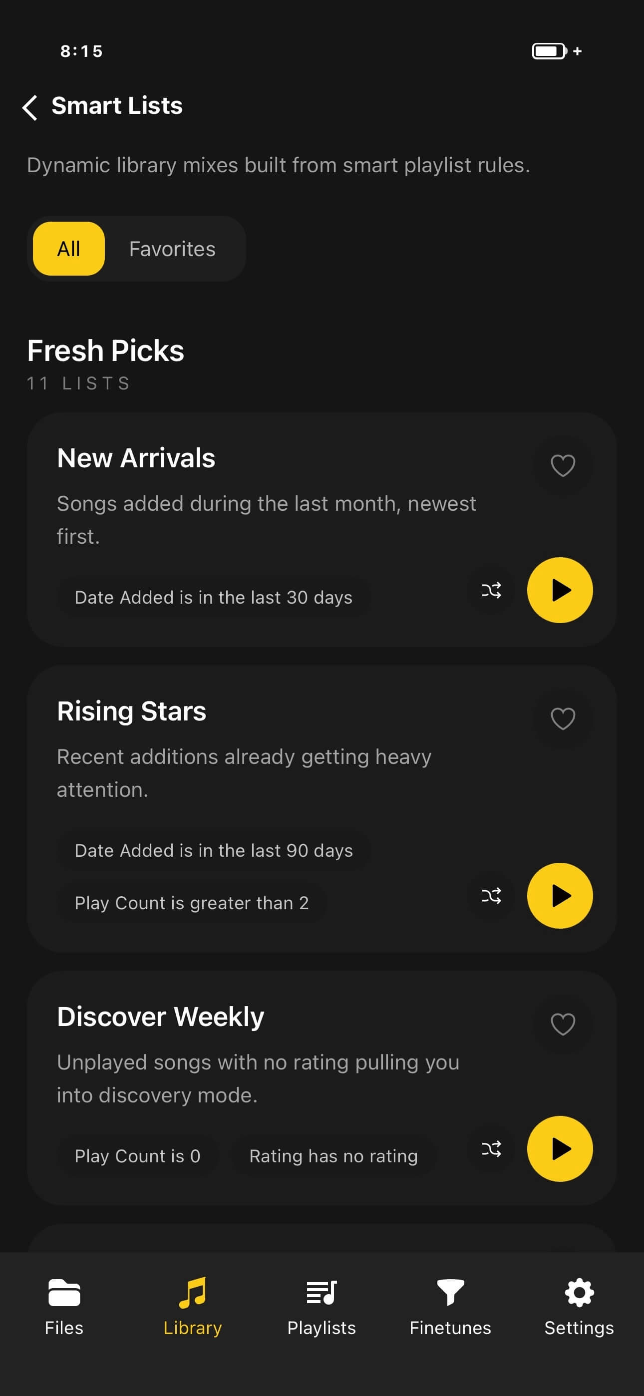 Smart list presets and playlist builder mockup